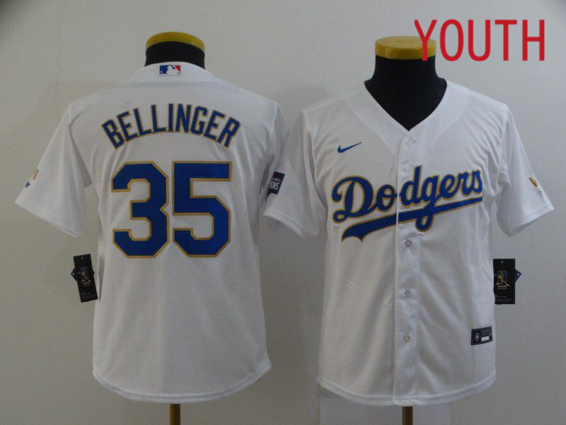 Youth Los Angeles Dodgers #35 Bellinger White Game 2021 Nike MLB Jersey1->youth mlb jersey->Youth Jersey